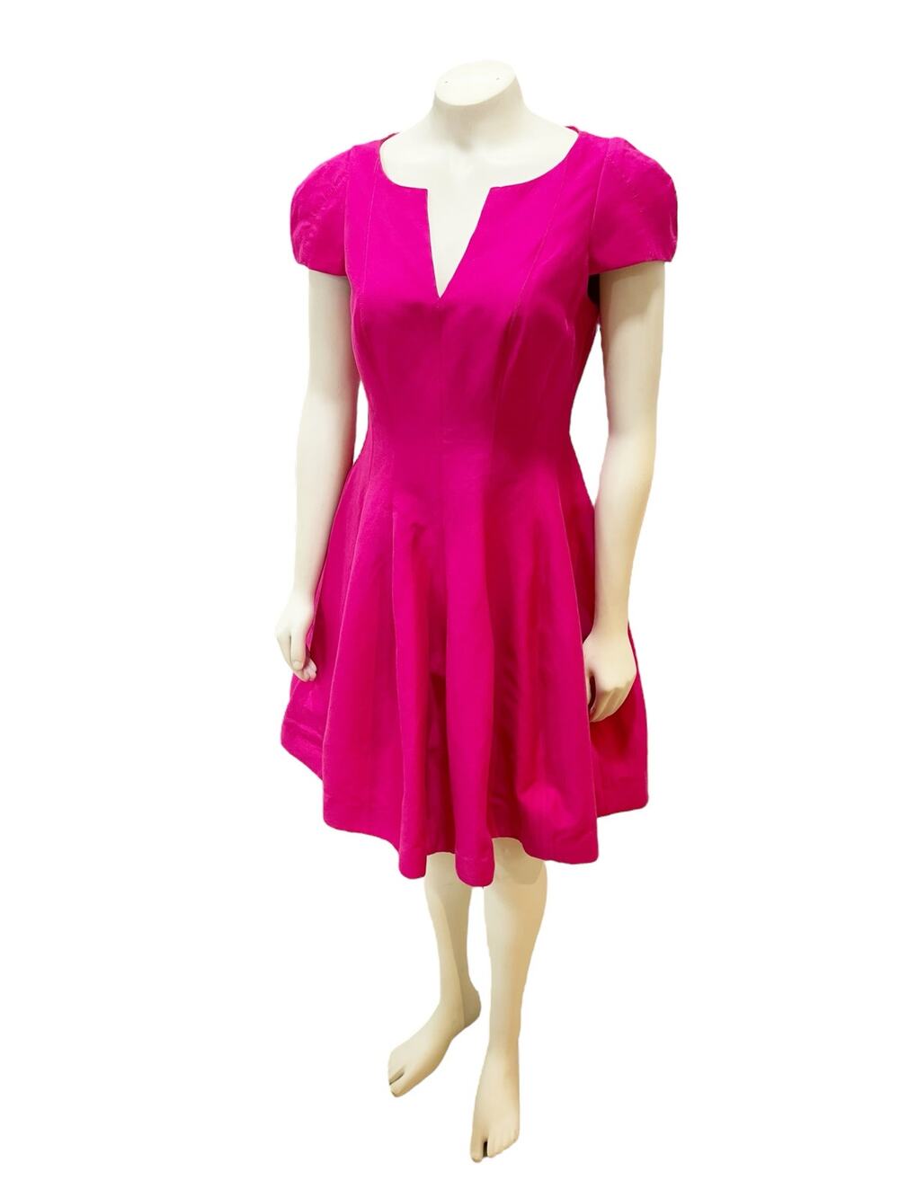 Halston Heritage Short Sleeve Notched Neckline Tulip Fit Flare Dress Sz 8